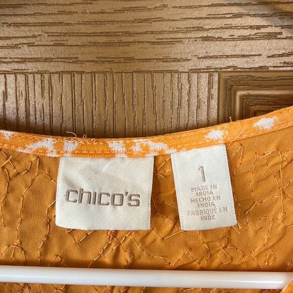 Chico’s Orange White Beaded Top Size Medium - Picture 5 of 6
